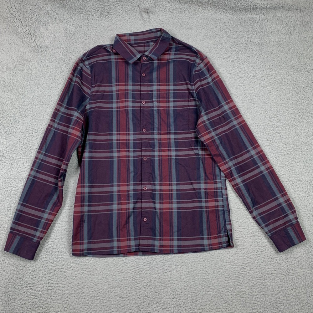 Lululemon Masons Peak Flannel Shirt‎ Mens Medium M Purple/Red Plaid Wrinkle-Free